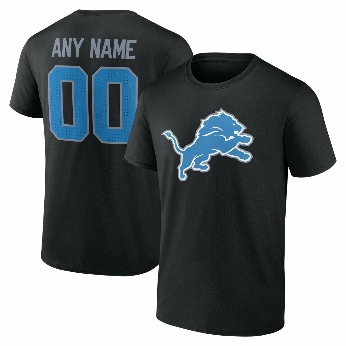 Detroit Lions Team Authentic Personalized Name & Number T-Shirt Black | NFL