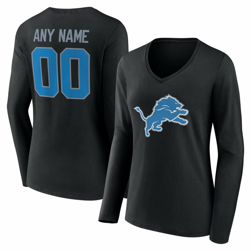 Detroit Lions Women's Team Authentic Personalized Name & Number Long Sleeve V-Neck T-Shirt Black | NFL