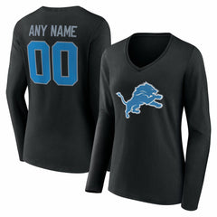 Detroit Lions Women's Team Authentic Personalized Name & Number Long Sleeve V-Neck T-Shirt Black | NFL