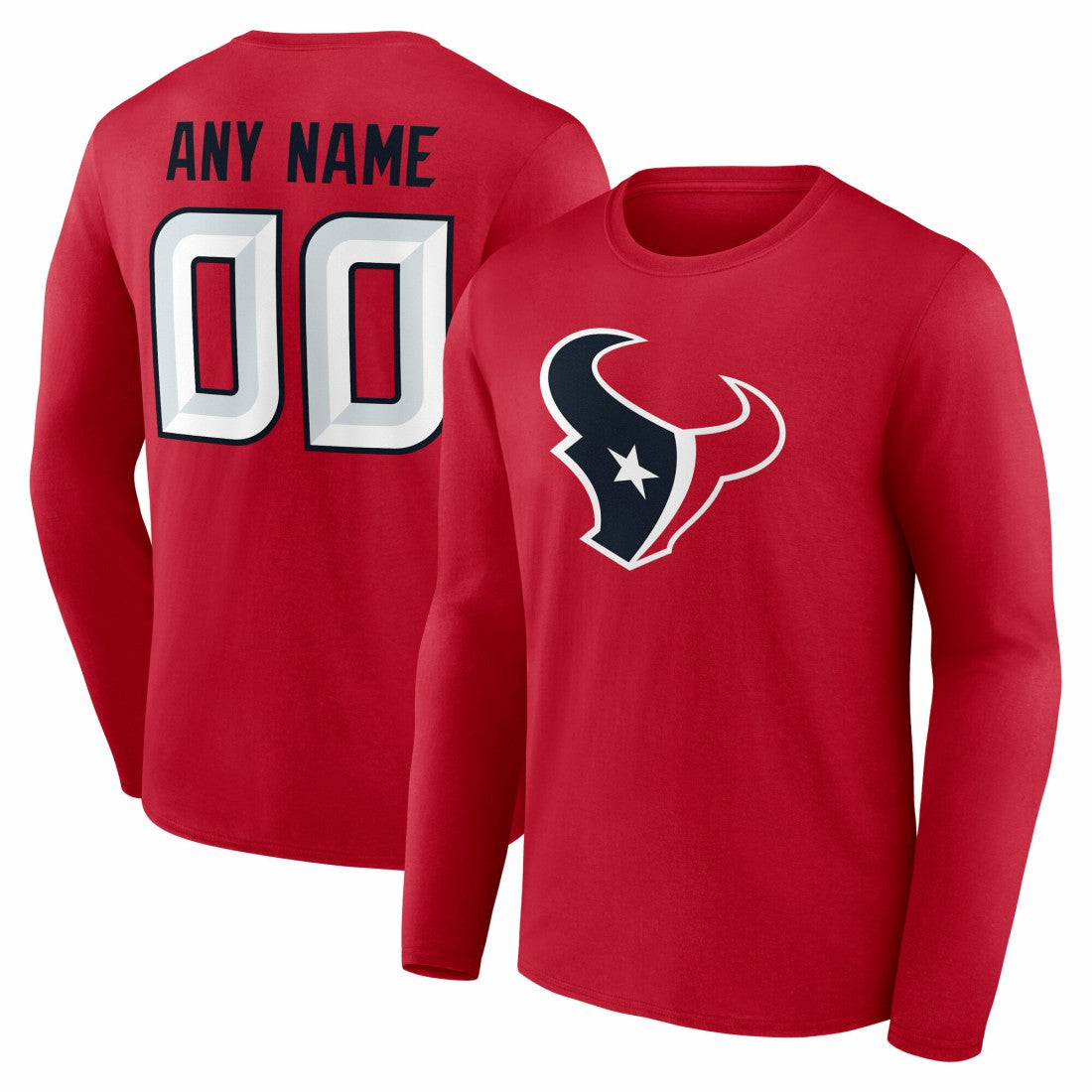 Houston Texans Team Authentic Personalized Name & Number Long Sleeve T-Shirt Red | NFL
