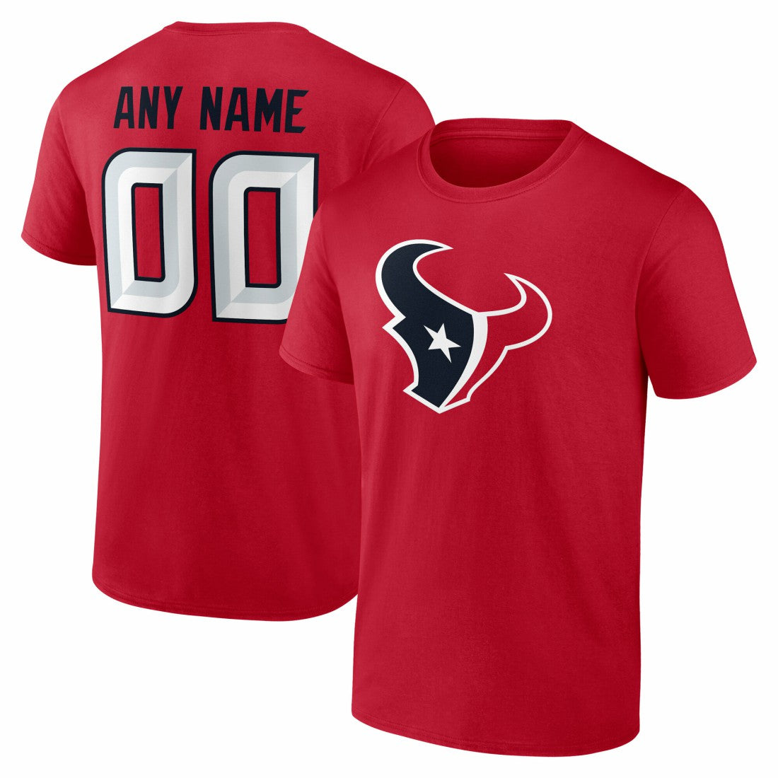 Houston Texans Team Authentic Personalized Name & Number T-Shirt Red | NFL