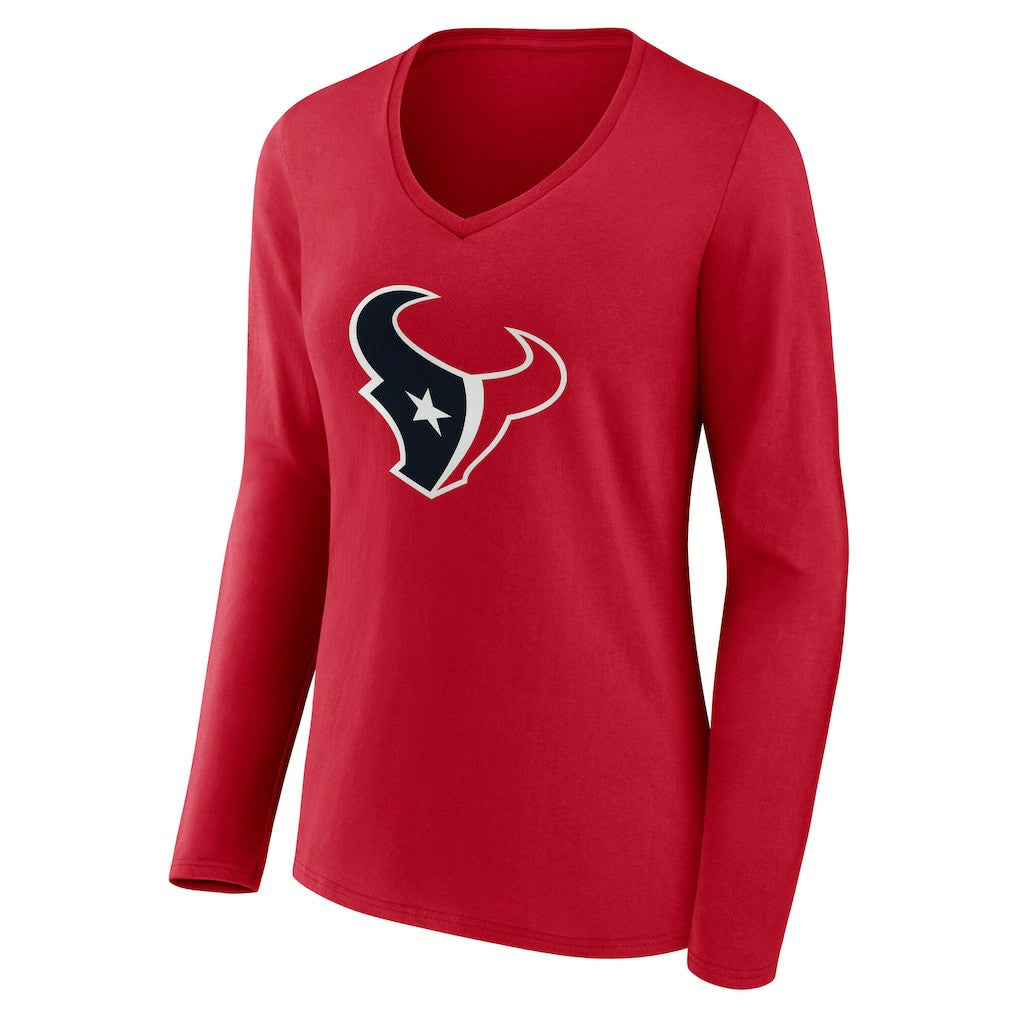 Houston Texans Women's Team Authentic Personalized Name & Number Long Sleeve V-Neck T-Shirt Red | NFL