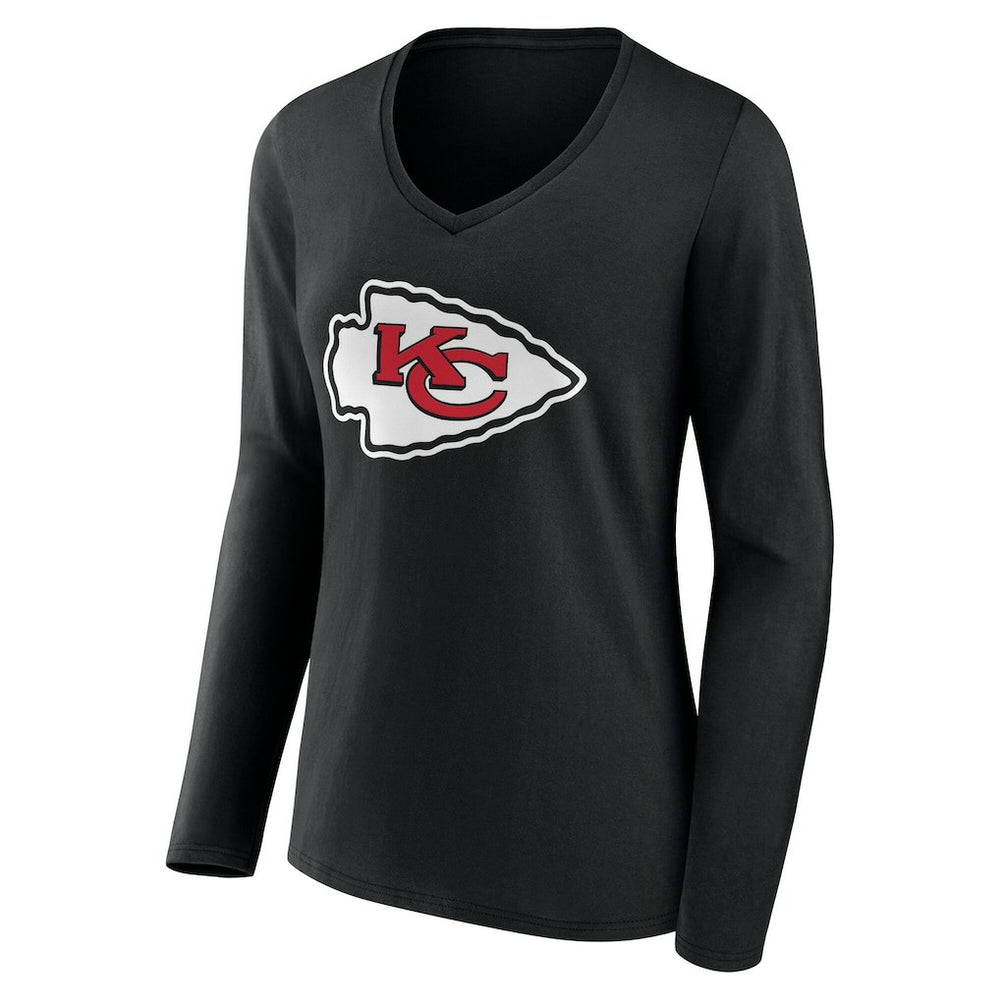 Kansas City Chiefs Women's Team Authentic Personalized Name & Number Long Sleeve V-Neck T-Shirt Black | NFL