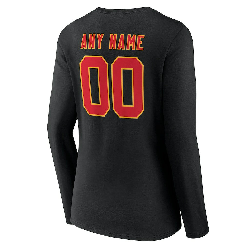 Kansas City Chiefs Women's Team Authentic Personalized Name & Number Long Sleeve V-Neck T-Shirt Black | NFL