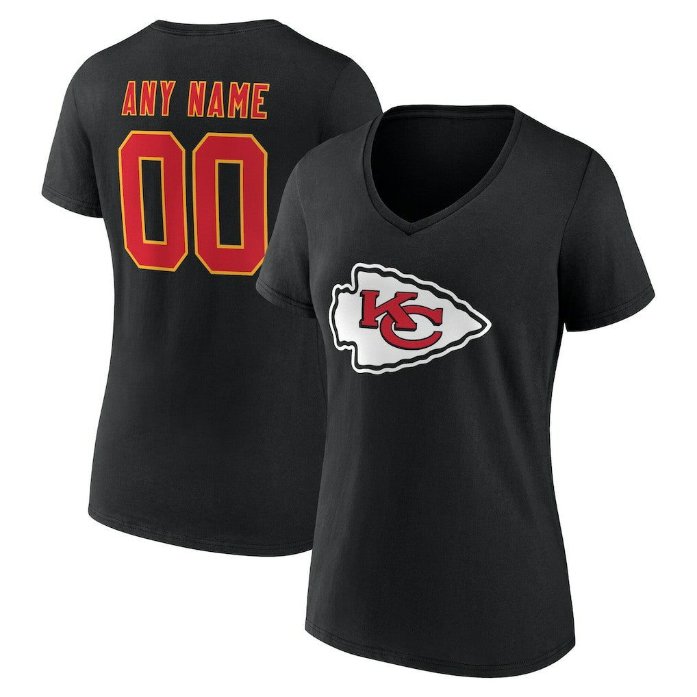 Kansas City Chiefs Women's Team Authentic Personalized Name & Number V-Neck T-Shirt Black | NFL