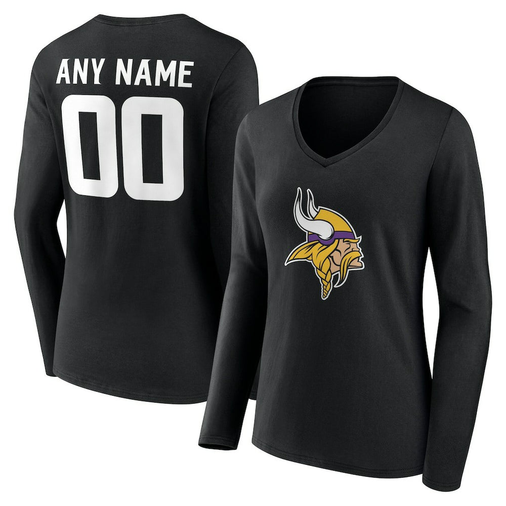 Minnesota Vikings Women's Team Authentic Personalized Name & Number Long Sleeve V-Neck T-Shirt Black | NFL