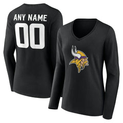 Minnesota Vikings Women's Team Authentic Personalized Name & Number Long Sleeve V-Neck T-Shirt Black | NFL