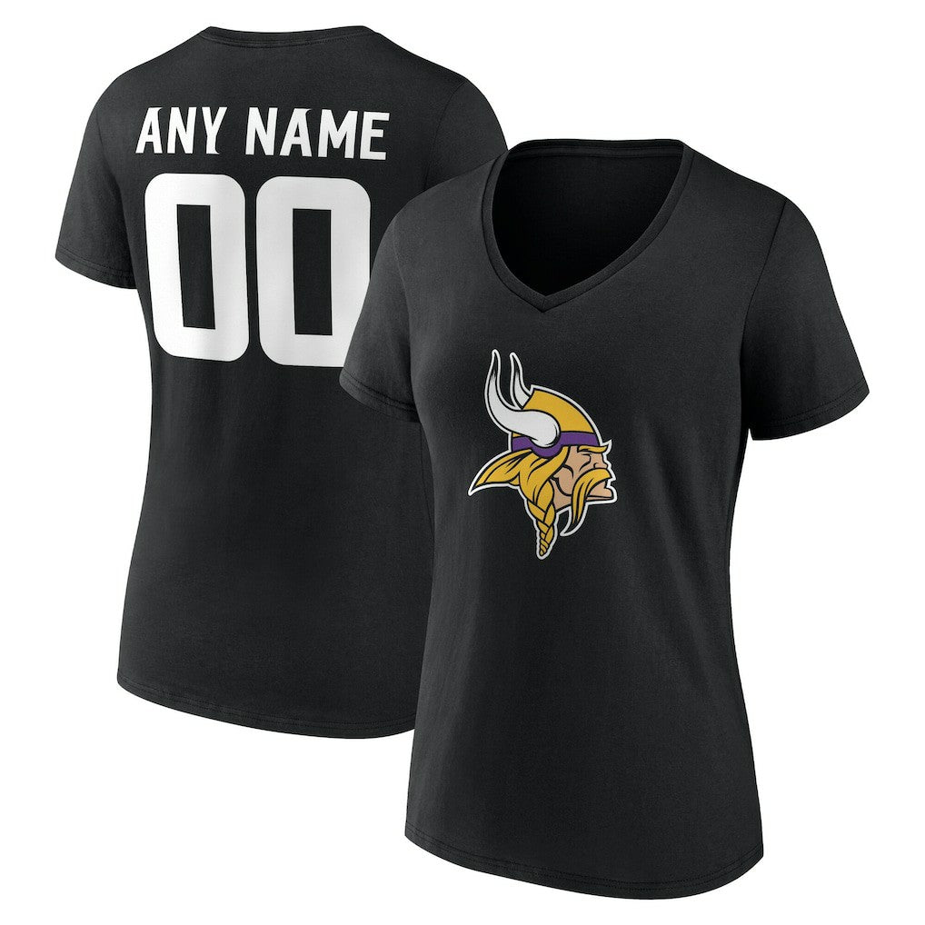 Minnesota Vikings Women's Team Authentic Personalized Name & Number V-Neck T-Shirt Black | NFL