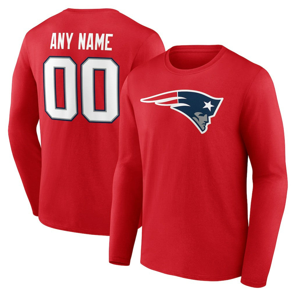 New England Patriots Team Authentic Personalized Name & Number Long Sleeve T-Shirt Red | NFL