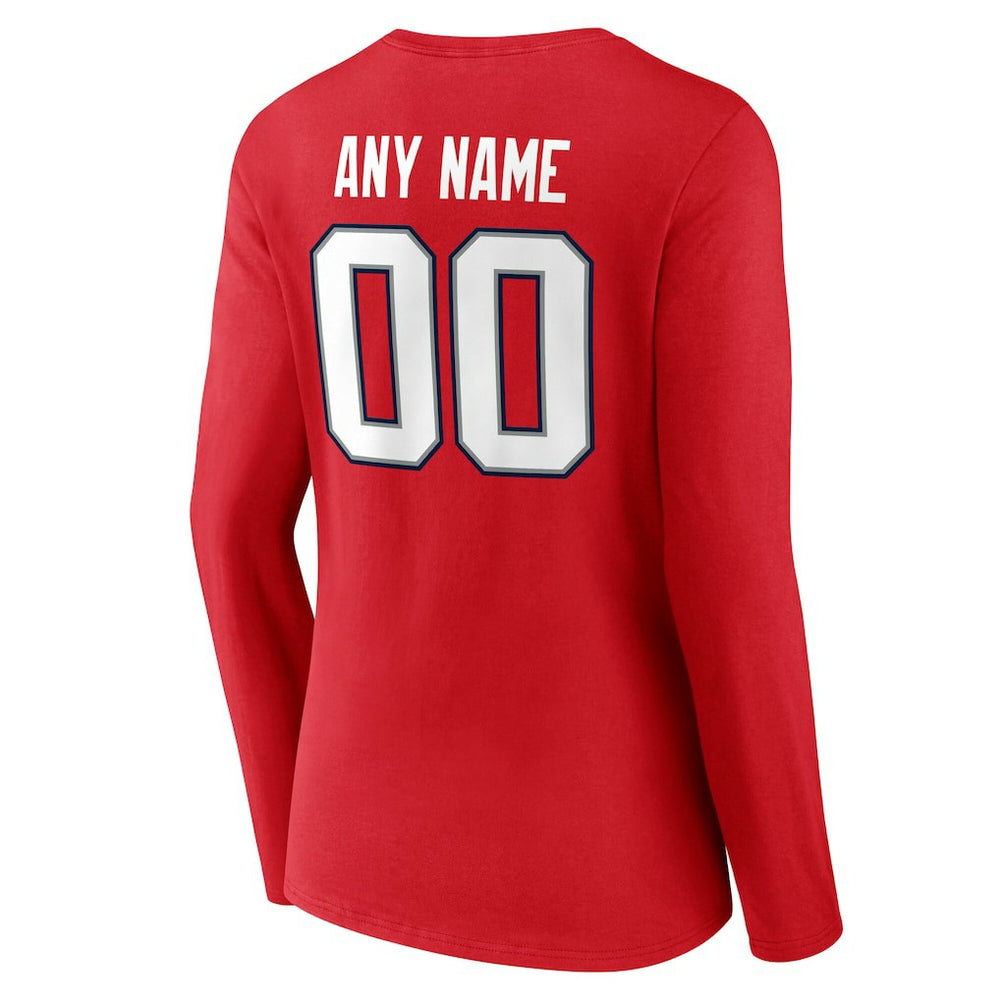 New England Patriots Women's Team Authentic Personalized Name & Number Long Sleeve V-Neck T-Shirt Red | NFL