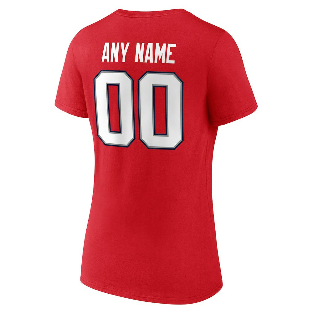 New England Patriots Women's Team Authentic Personalized Name & Number V-Neck T-Shirt Red | NFL