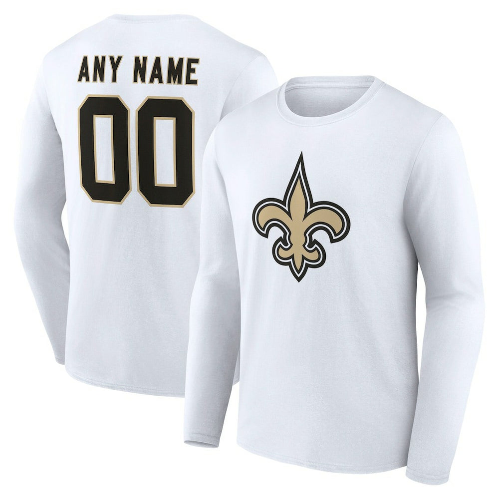 New Orleans Saints Team Authentic Personalized Name & Number Long Sleeve T-Shirt White | NFL