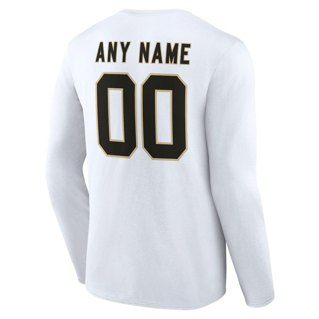New Orleans Saints Team Authentic Personalized Name & Number Long Sleeve T-Shirt White | NFL