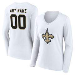 New Orleans Saints Women's Team Authentic Personalized Name & Number Long Sleeve V-Neck T-Shirt White | NFL