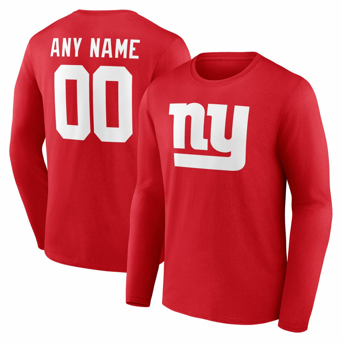 New York Giants Team Authentic Personalized Name & Number Long Sleeve T-Shirt Red | NFL