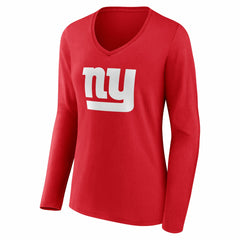 New York Giants Women's Team Authentic Personalized Name & Number Long Sleeve V-Neck T-Shirt Red | NFL