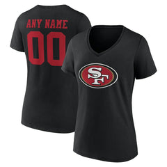 San Francisco 49ers Women's Team Authentic Personalized Name & Number V-Neck T-Shirt Black | NFL