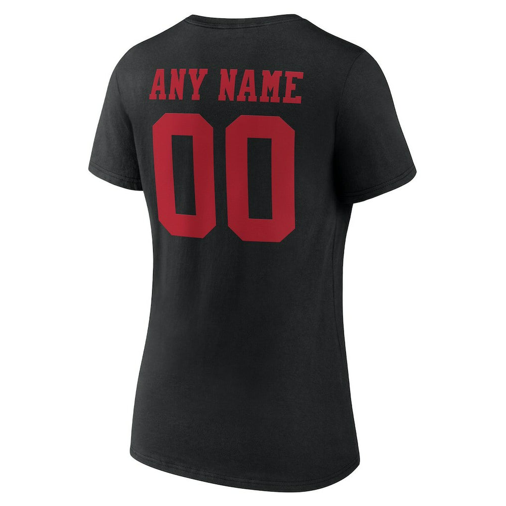 San Francisco 49ers Women's Team Authentic Personalized Name & Number V-Neck T-Shirt Black | NFL