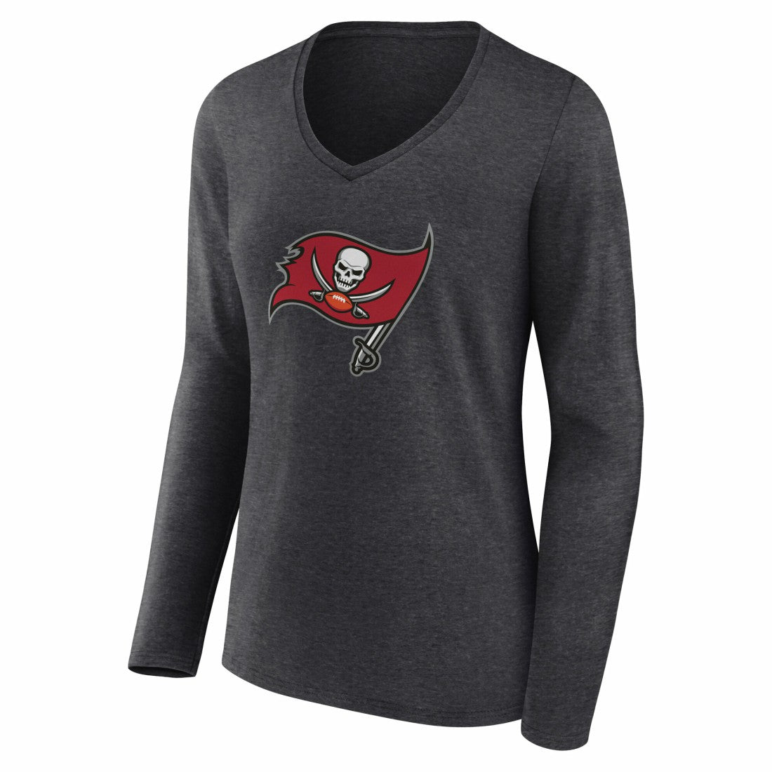 Tampa Bay Buccaneers Women's Team Authentic Personalized Name & Number Long Sleeve V-Neck T-Shirt Charcoal | NFL