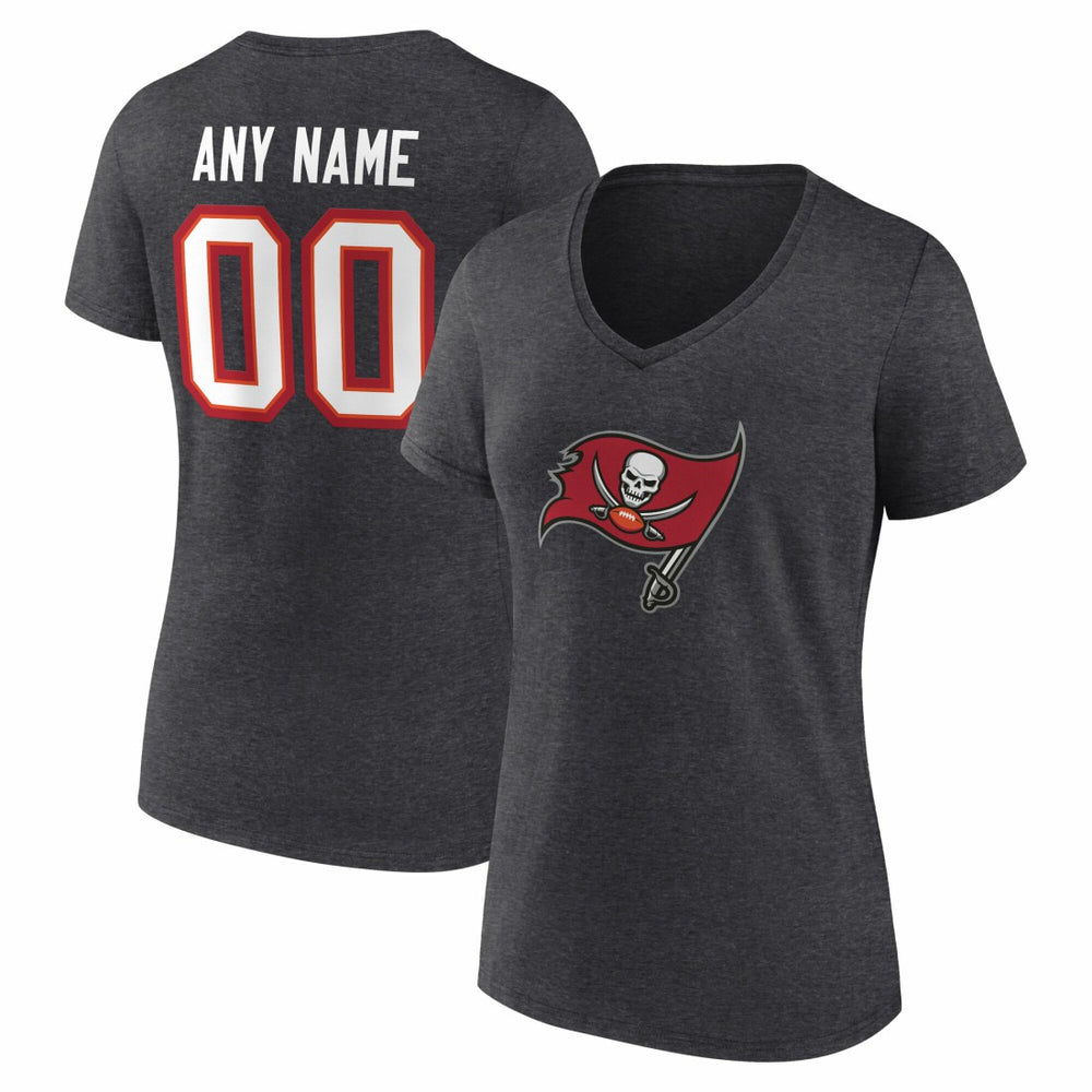 Tampa Bay Buccaneers Women's Team Authentic Personalized Name & Number V-Neck T-Shirt Charcoal | NFL