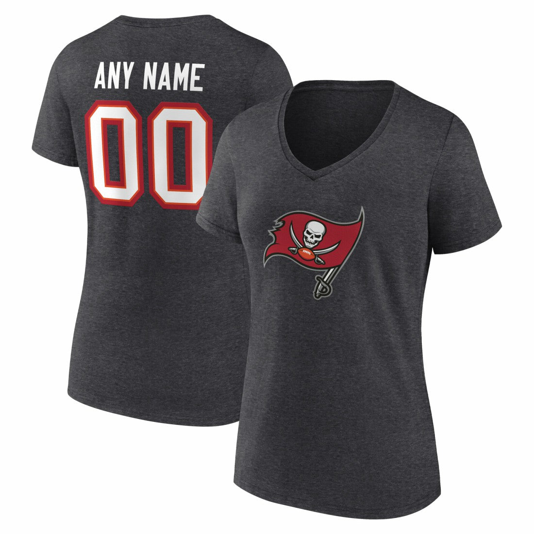 Tampa Bay Buccaneers Women's Team Authentic Personalized Name & Number V-Neck T-Shirt Charcoal | NFL