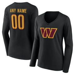 Washington Commanders Women's Team Authentic Personalized Name & Number Long Sleeve V-Neck T-Shirt Black | NFL
