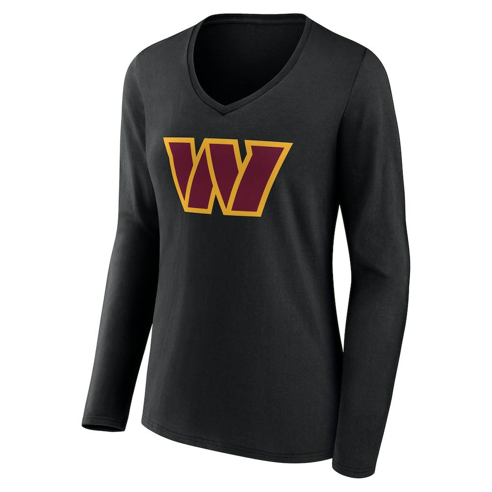 Washington Commanders Women's Team Authentic Personalized Name & Number Long Sleeve V-Neck T-Shirt Black | NFL