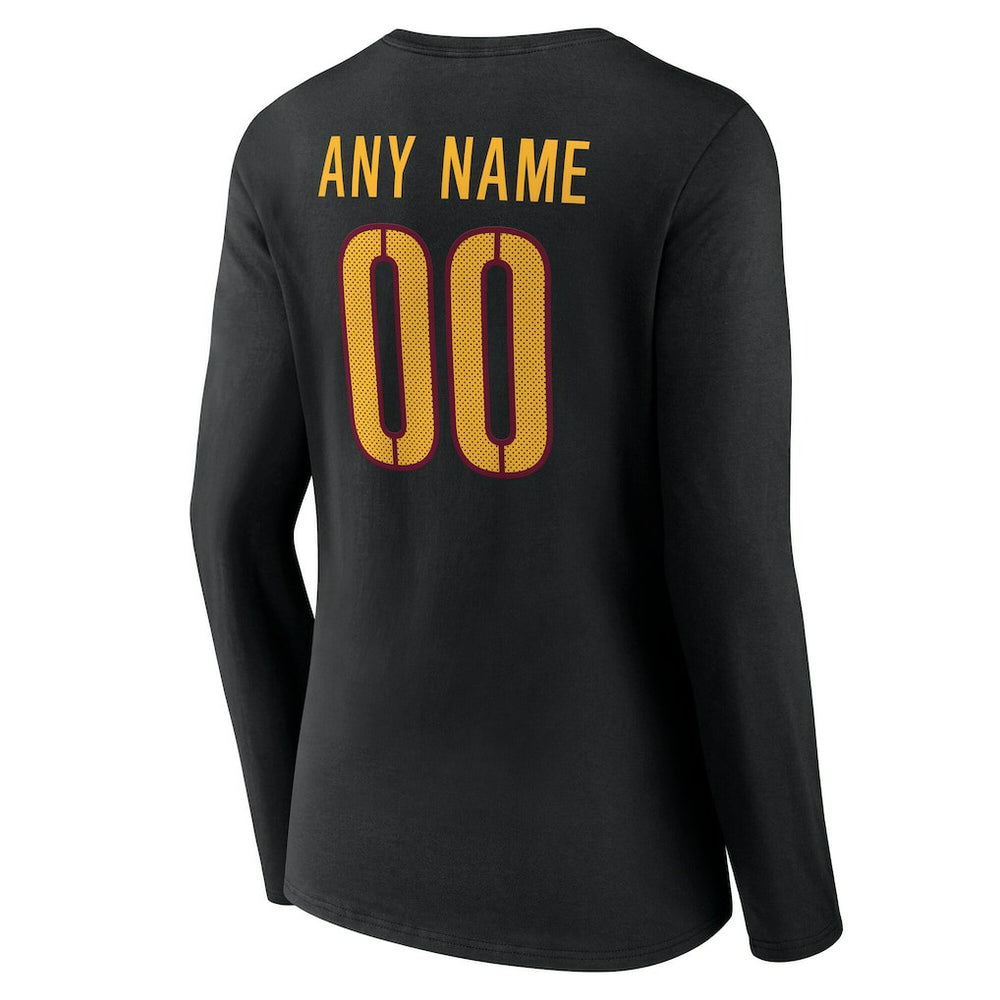 Washington Commanders Women's Team Authentic Personalized Name & Number Long Sleeve V-Neck T-Shirt Black | NFL