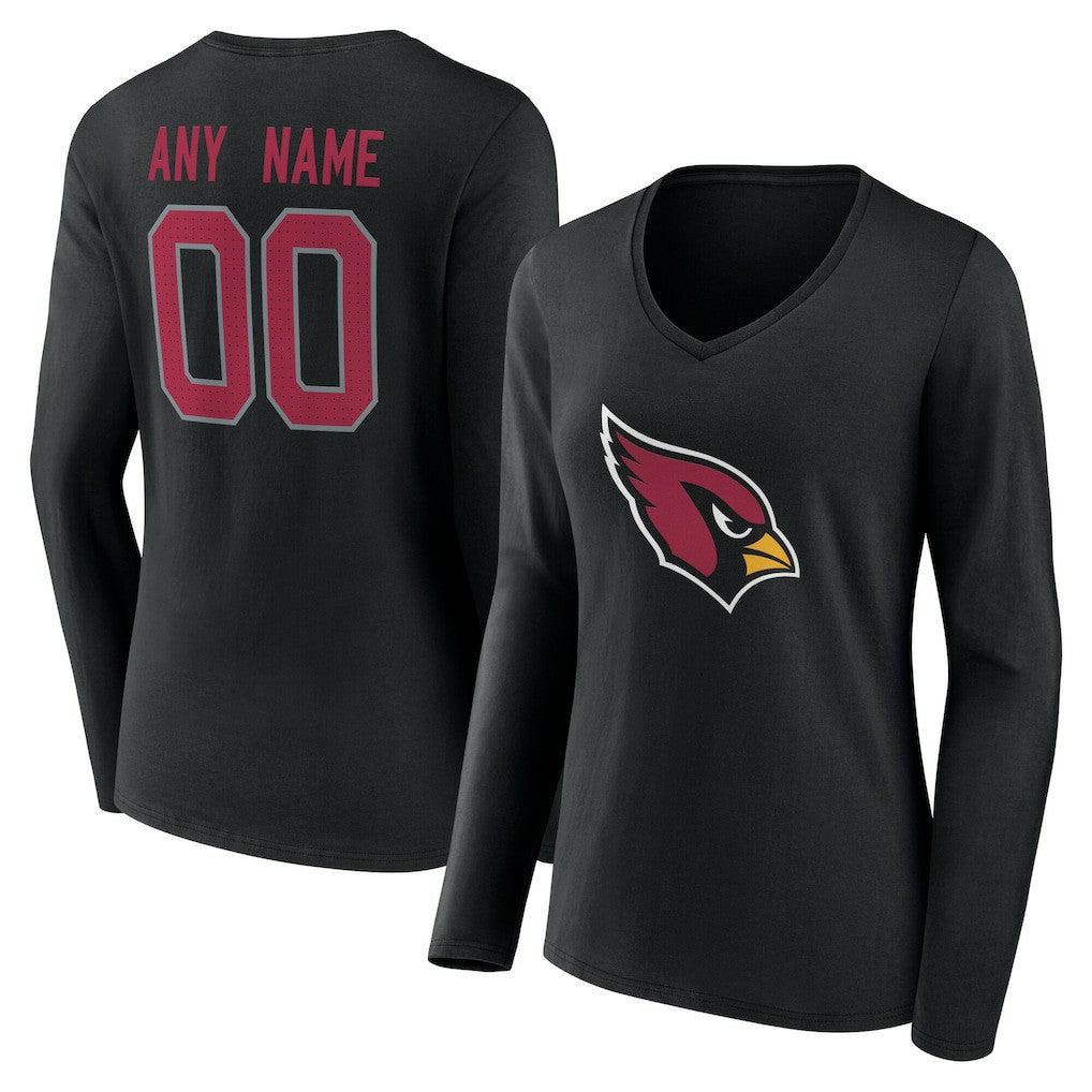 Arizona Cardinals Women's Team Authentic Personalized Name & Number Long Sleeve V-Neck T-Shirt Black | NFL