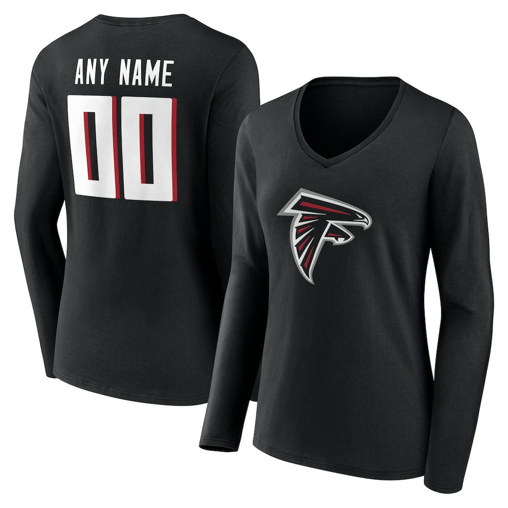 Atlanta Falcons Women's Team Authentic Personalized Name & Number Long Sleeve V-Neck T-Shirt Black | NFL
