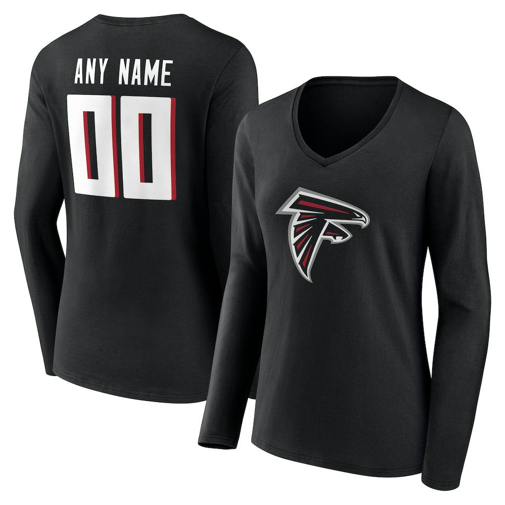Atlanta Falcons Women's Team Authentic Personalized Name & Number Long Sleeve V-Neck T-Shirt Black | NFL