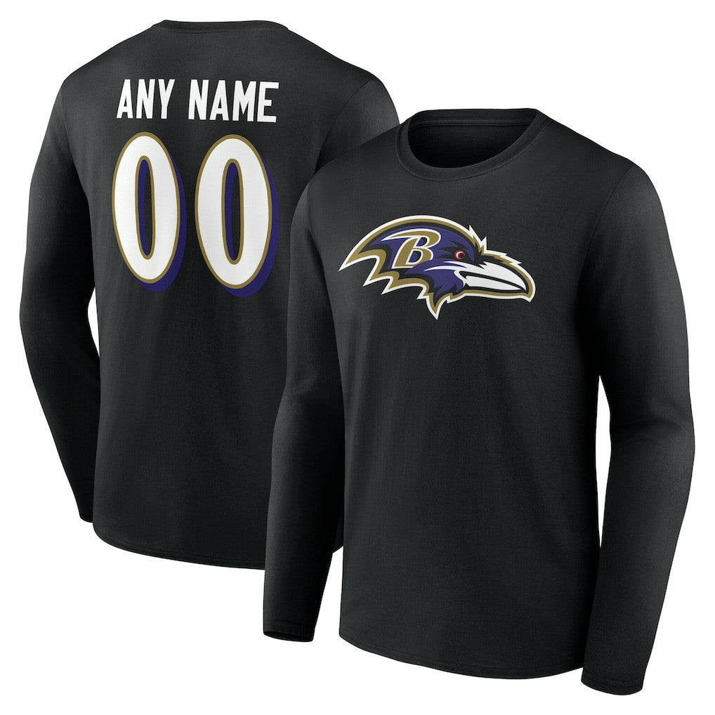 Baltimore Ravens Team Authentic Personalized Name & Number Long Sleeve T-Shirt Black | NFL