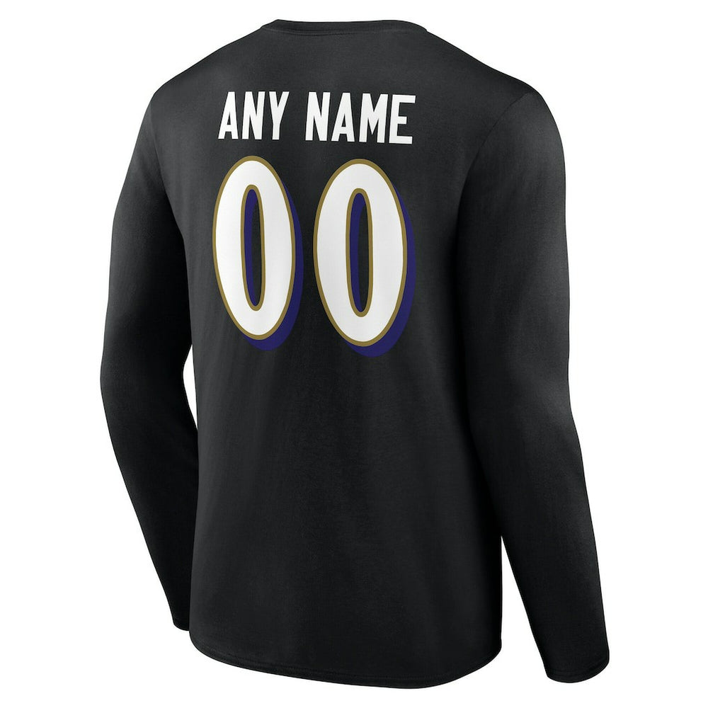 Baltimore Ravens Team Authentic Personalized Name & Number Long Sleeve T-Shirt Black | NFL
