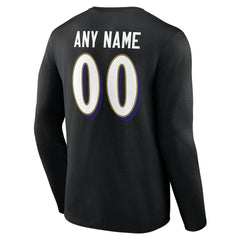Baltimore Ravens Team Authentic Personalized Name & Number Long Sleeve T-Shirt Black | NFL