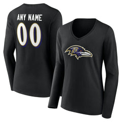 Baltimore Ravens Women's Team Authentic Personalized Name & Number Long Sleeve V-Neck T-Shirt Black | NFL