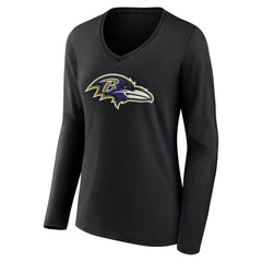 Baltimore Ravens Women's Team Authentic Personalized Name & Number Long Sleeve V-Neck T-Shirt Black | NFL