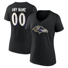 Baltimore Ravens Women's Team Authentic Personalized Name & Number V-Neck T-Shirt Black | NFL