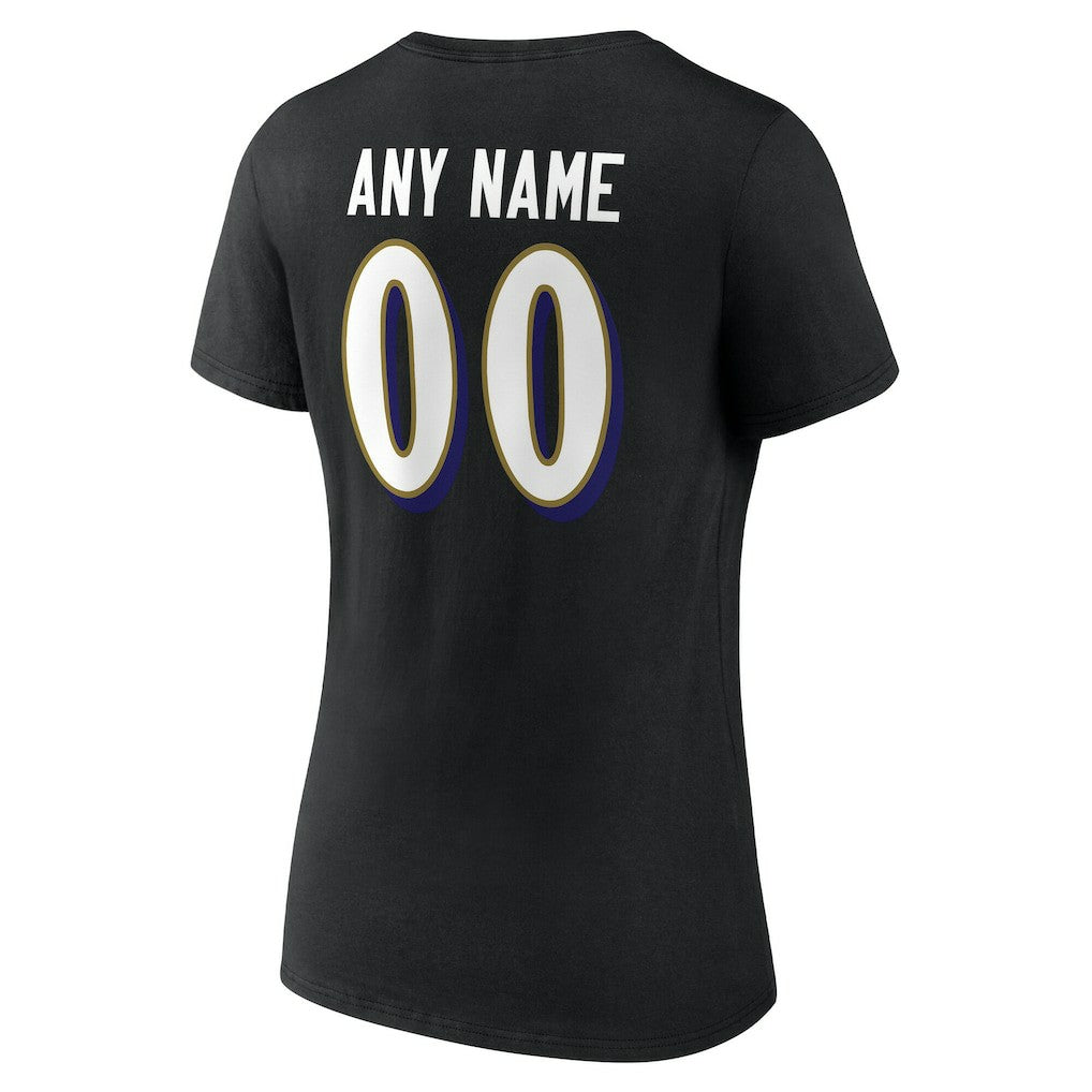 Baltimore Ravens Women's Team Authentic Personalized Name & Number V-Neck T-Shirt Black | NFL