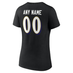 Baltimore Ravens Women's Team Authentic Personalized Name & Number V-Neck T-Shirt Black | NFL