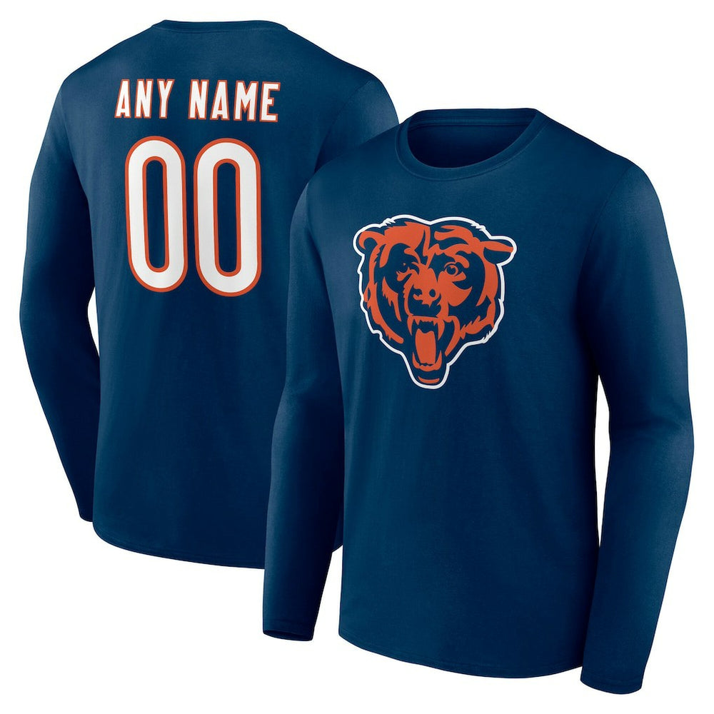Chicago Bears Team Authentic Personalized Name & Number Long Sleeve T-Shirt Navy | NFL