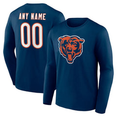 Chicago Bears Team Authentic Personalized Name & Number Long Sleeve T-Shirt Navy | NFL