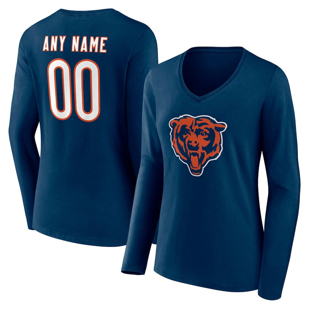 Chicago Bears Women's Team Authentic Personalized Name & Number Long Sleeve V-Neck T-Shirt Navy | NFL