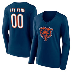 Chicago Bears Women's Team Authentic Personalized Name & Number Long Sleeve V-Neck T-Shirt Navy | NFL