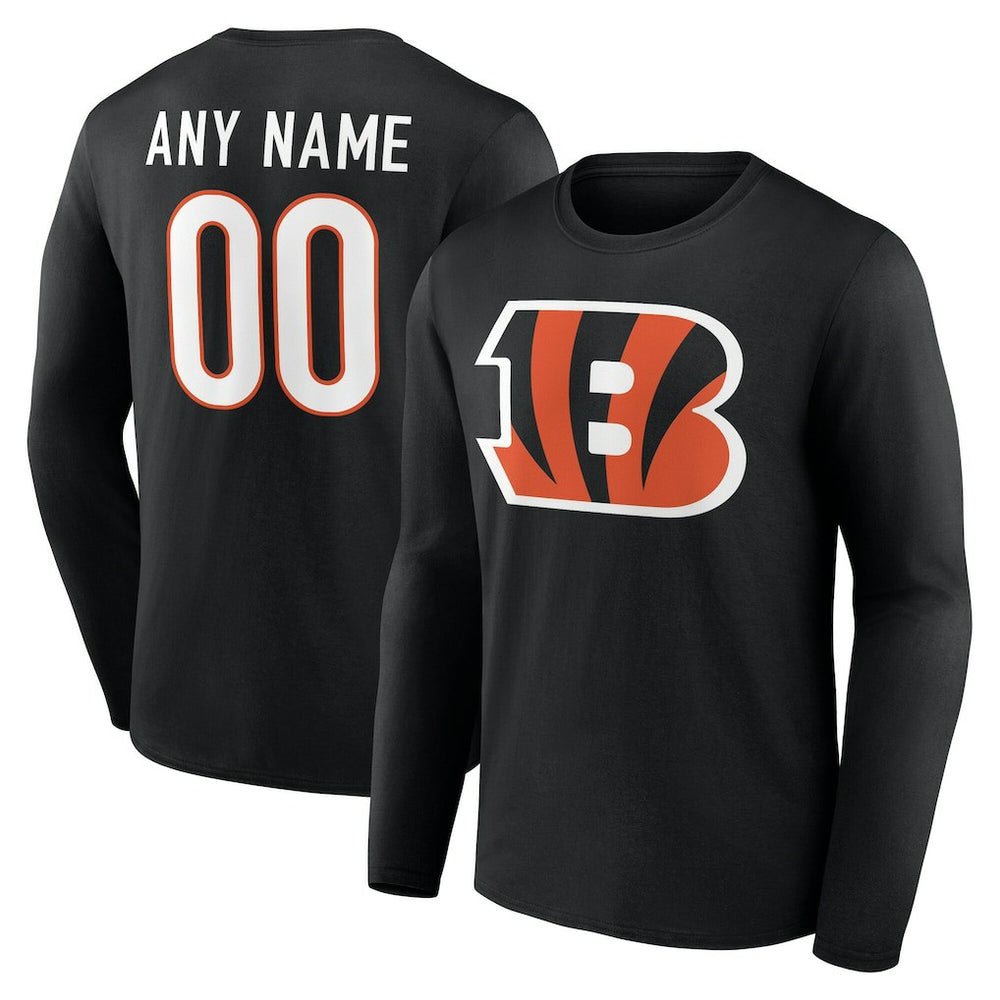 Cincinnati Bengals Team Authentic Personalized Name & Number Long Sleeve T-Shirt Black | NFL