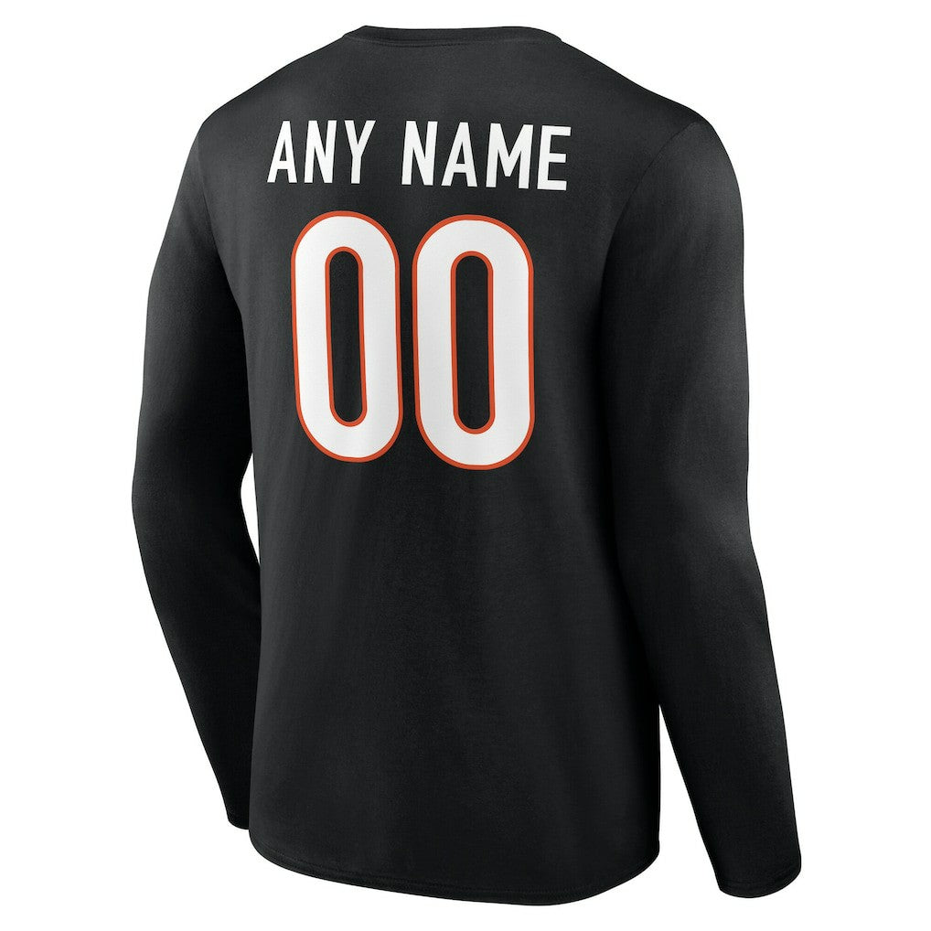 Cincinnati Bengals Team Authentic Personalized Name & Number Long Sleeve T-Shirt Black | NFL