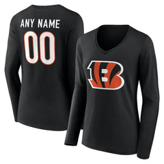 Cincinnati Bengals Women's Team Authentic Personalized Name & Number Long Sleeve V-Neck T-Shirt Black | NFL