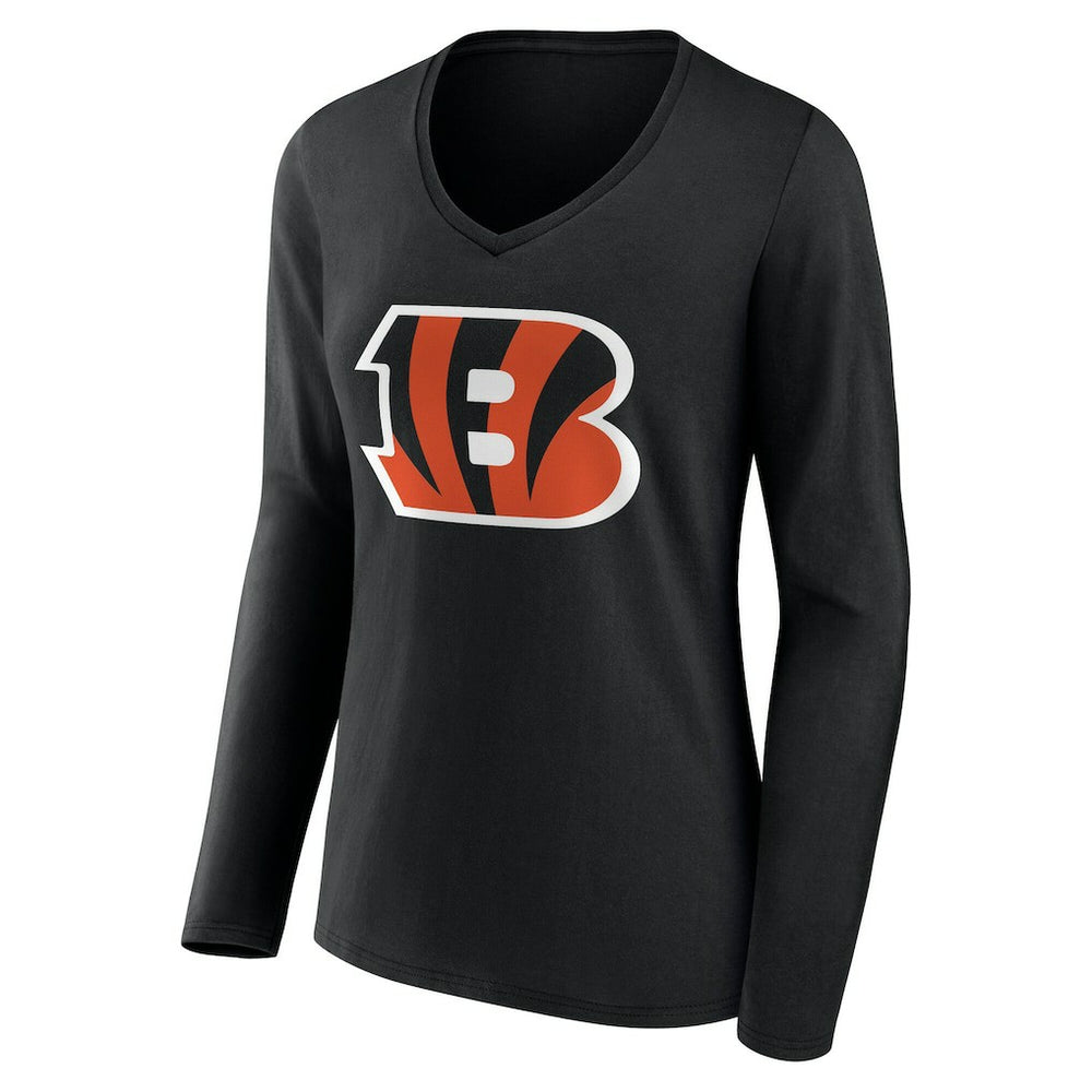 Cincinnati Bengals Women's Team Authentic Personalized Name & Number Long Sleeve V-Neck T-Shirt Black | NFL