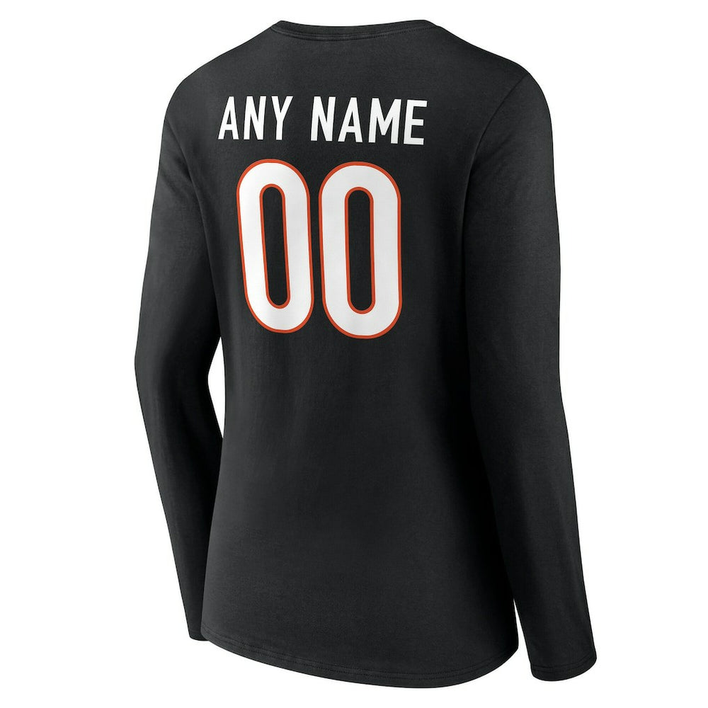 Cincinnati Bengals Women's Team Authentic Personalized Name & Number Long Sleeve V-Neck T-Shirt Black | NFL