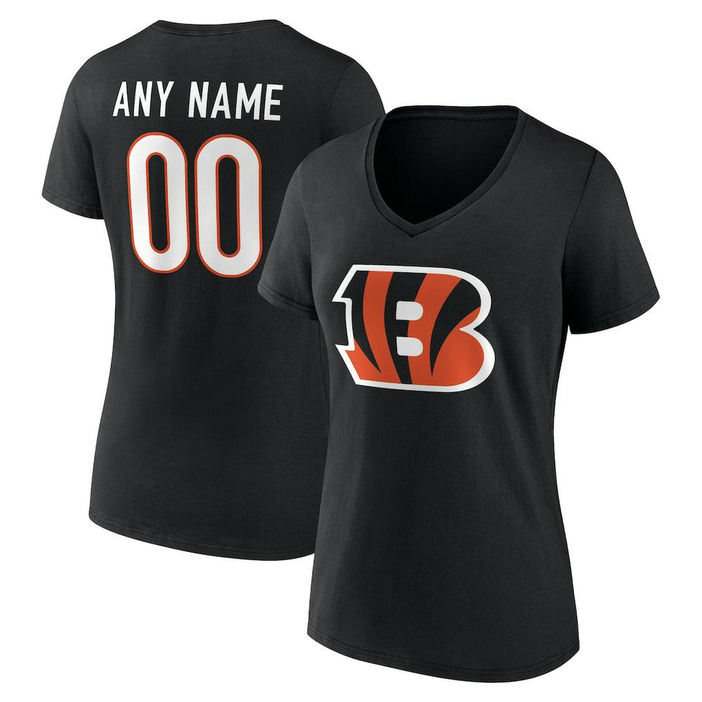 Cincinnati Bengals Women's Team Authentic Personalized Name & Number V-Neck T-Shirt Black | NFL
