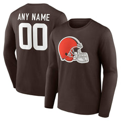 Cleveland Browns Team Authentic Personalized Name & Number Long Sleeve T-Shirt Brown | NFL
